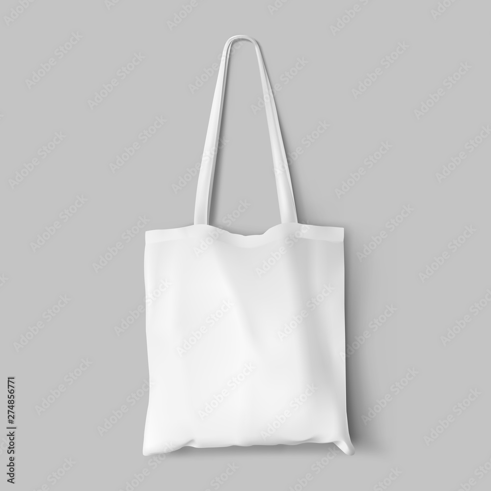 Textile tote bag for shopping mockup. Vector illustration isolated on grey background. Can be use for your design. EPS10.	 - obrazy, fototapety, plakaty 