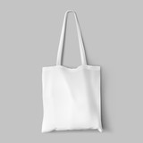 Fototapeta  - Textile tote bag for shopping mockup. Vector illustration isolated on grey background. Can be use for your design. EPS10.	