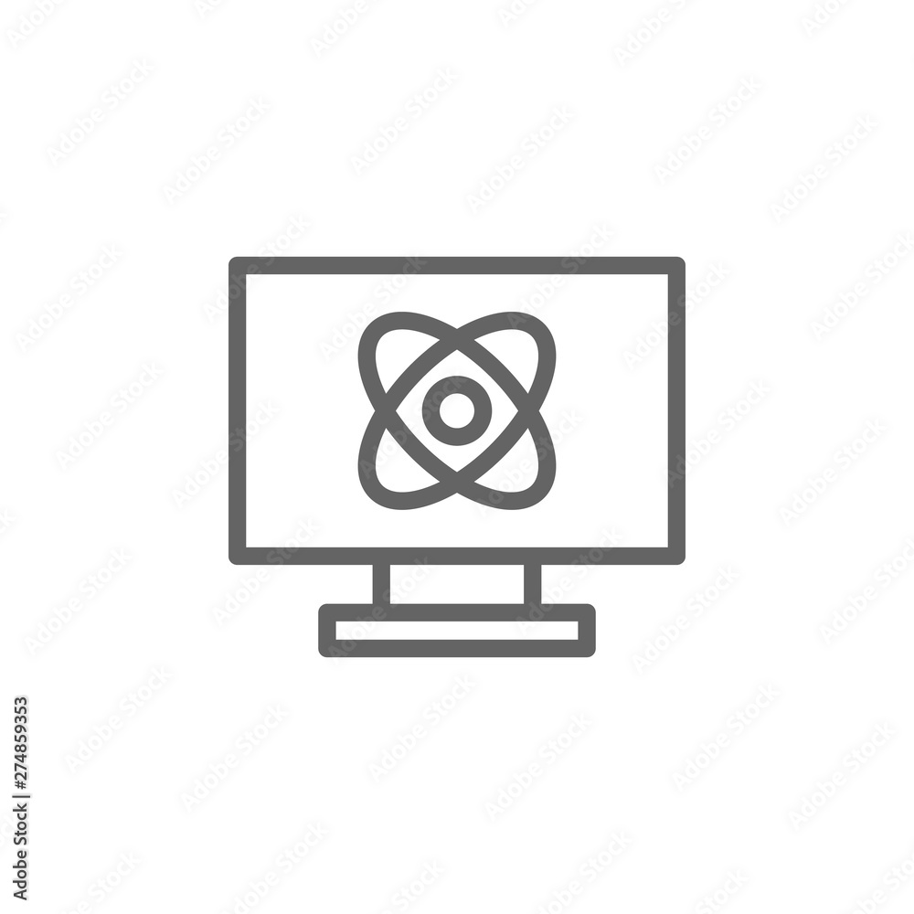 Computer, atom icon. Element of bio engineering illustration. Thin line ...