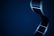 © Nick Julia - Cinema Flyer or Poster Festival with Film Strip wave. 3d movie art blank isolated on blue background. Template For Your Design. Cinematography concept of film industry. Vector illustration.