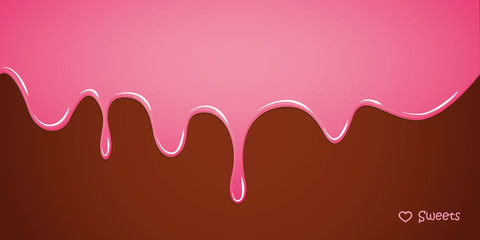 pink melting sugar glaze on chocolate background vector illustration EPS10