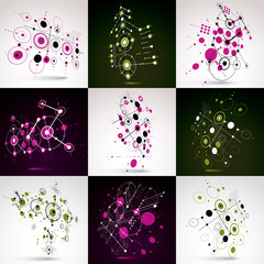 Poster - set of bauhaus retro wallpapers, art vector backgrounds made using grid and circles. geometric graph