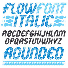Fototapete - Set of trendy pop vector capital English alphabet letters isolated. Rounded bold italic retro type font, script from a to z can be used for logo creation. Made using flow, wavy lines.