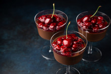 Chocolate Panna Cotta Dessert With Sweet Cherry