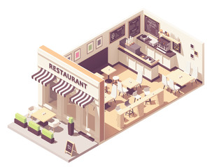 Wall Mural - Vector isometric restaurant interior cross-section