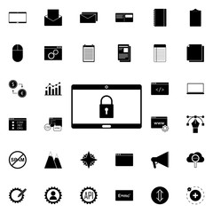 Poster - laptop lock icon. Universal set of web for website design and development, app development