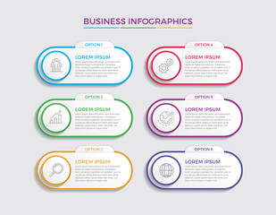 Fototapete - Infographic design vector and marketing icons can be used for workflow layout, diagram, annual report, web design.  Business concept with 6 options, steps or processes. - Vector 