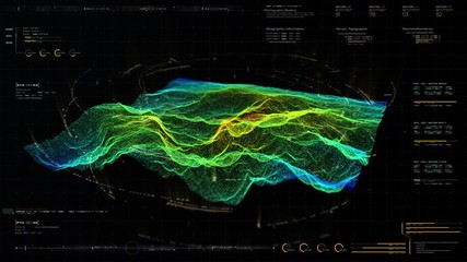 Aufkleber - Futuristic Holographic Terrain environment, geomorphology, topography and digital data telemetry information display motion graphic user interface head up display screen