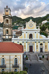 Medieval church with bell tower in Minori town in Italy