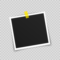 Wall Mural - vector photo frame mockup design. photo frame on sticky tape isolated on transparent background. vec