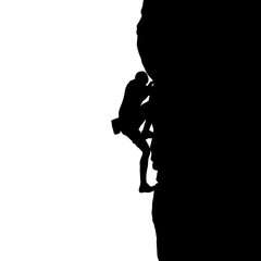 Poster - Black silhouette of a climber on a cliff isolated on a white background. Vector illustration