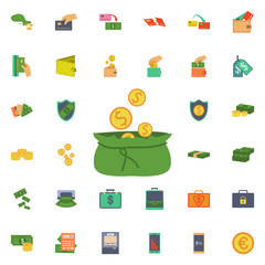 Poster - Open bag with money icon. Universal set of banking for website design and development, app development