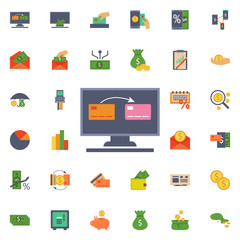 Poster - Money transfer from the card on the monitor icon. Universal set of banking for website design and development, app development