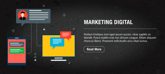 Wall Mural - marketing digital banner internet with icons in vector.