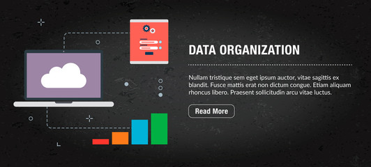 Wall Mural - data organization banner internet with icons in vector.