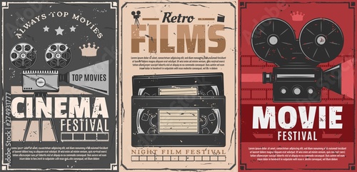 Cuadros en Lienzo Cinema movie, film reel, projector, video tapes