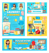 Woman with housework and house cleaning items