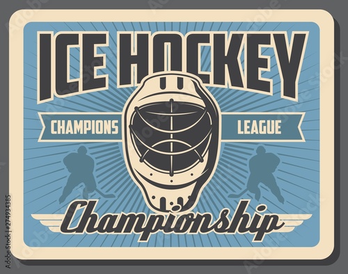 Fotomural Ice hockey players, sticks, pucks and goalie mask
