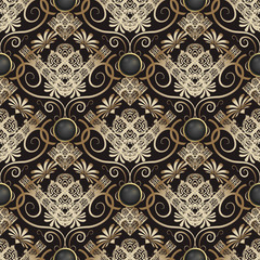 floral greek vector seamless pattern. ornamental geometric background. vintage golden flowers, leave