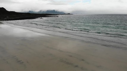 Wall Mural - Sea coast and Skagsanden Beach on Flakstadoy in summer. Nordland county, Lofoten archipelago Norway. Tourist attraction