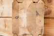 Wood Glued timber close up. Wooden grain timber end background. Glued pine timber beams. Wood for building a house. Building materials made of wood. Glued beams. Wooden beams in the groove