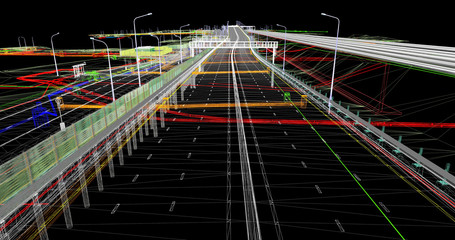 Wall Mural - the bim model of the object of transport infrastructure of wireframe view