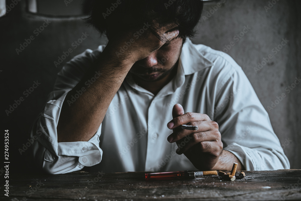 man smoking cigarette stressed Mature Outdoors High-Res Stock Photo Portrait, studio or man smoking  Smoking Man Very Stressed He
