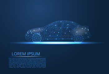 Poster - Abstract image of a car in the form of points and lines, triangles, broken glass. Business vector