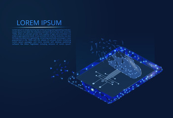 Poster - Abstract image of Cloud computing online storage low poly. Polygonal future modern internet business technology. Web cloud technology business.