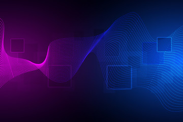 Poster - Technology concept. Future cyber technology web services for business and internet project. Geometric abstract background .Colored dynamic waves on a dark background. Vector Illustration