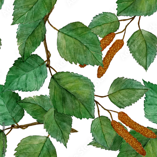 Watercolor seamless pattern with forest leaves. Vintage seamless pattern for ...