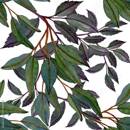 Watercolor seamless pattern with forest leaves. Vintage seamless pattern for ...