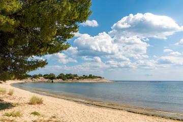 Wall Mural - Landscape with beach, the sea and the clouds in the blue sky