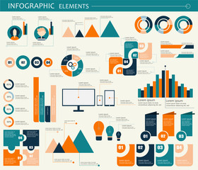 Infographic elements collection. Marketing icons, information infographics set. Flat style design elements for web, steps, presentation, diagram, workflow, business etc. Percents,steps,computer,phone.