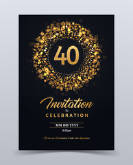 Wall Mural - 40 years anniversary invitation card template isolated vector illustration. black greeting card temp