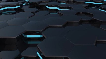 Poster - 3D animation of a black hexagons rising up and down.