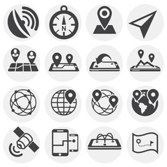 Poster - Geolocation related icons set on background for graphic and web design. Simple illustration. Internet concept symbol for website button or mobile app.