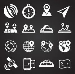 Poster - Geolocation related icons set on background for graphic and web design. Simple illustration. Internet concept symbol for website button or mobile app.