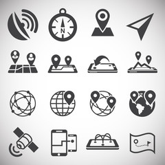 Poster - Geolocation related icons set on background for graphic and web design. Simple illustration. Internet concept symbol for website button or mobile app.
