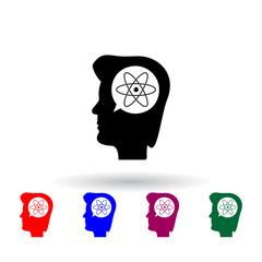 Poster - human head and atoms multi color icon. Elements of education set. Simple icon for websites, web design, mobile app, info graphics