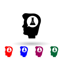 Poster - human head and laboratory test tubes multi color icon. Elements of education set. Simple icon for websites, web design, mobile app, info graphics