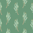 Watercolor seamless pattern of green protea leaves.