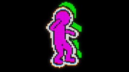 seamless funny animation of a dancing videogame character isolated with black background. chromatic 