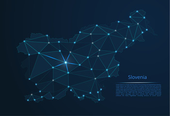 Aufkleber - The map of the network of the Slovenia. Vector low-poly image of a global map with lights in the form of a population density of cities consisting of shapes in the form of stars