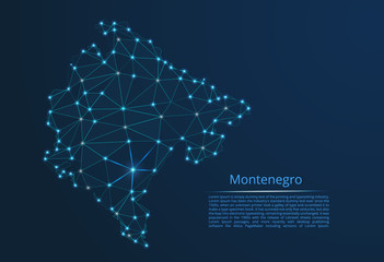 Aufkleber - Montenegro communication network map. Vector low poly image of a global map with lights in the form of cities in or population density consisting of points and shapes in the form of stars and space.