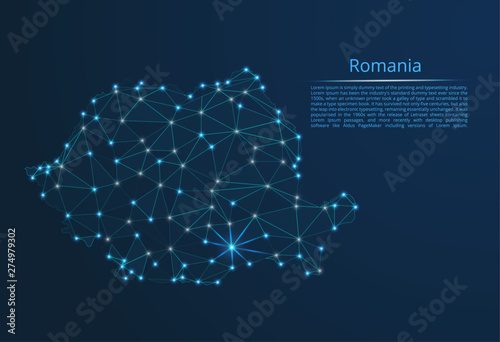 Cuadros en Lienzo Romania communication network map