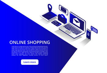 Poster - Online Shoping, Mobile payments, Transfer money isometric concept. Online Shoping Concept. Vector illustration.