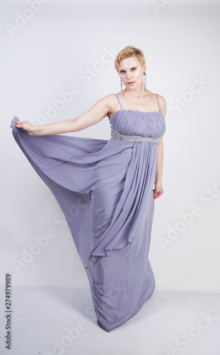 Elegant Thick Female In A Grey Long Dress Pretty Plus Size Woman