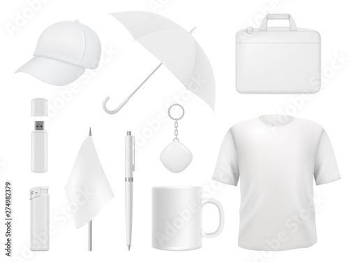 Download Corporate Identity Business Souvenir Items Clothes Packaging Stickers Pen Badge Lighter Vector Empty Mockup Template Illustration Of T Shirt And Umbrella Flag And Lighter Cap And Cup Buy This Stock Vector And PSD Mockup Templates
