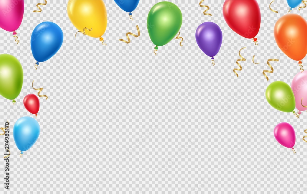 Celebration vector background template. Realistic balloons and ribbons banner design. Illustration of birthday balloon realistic, festive celebrate poster - obrazy, fototapety, plakaty 